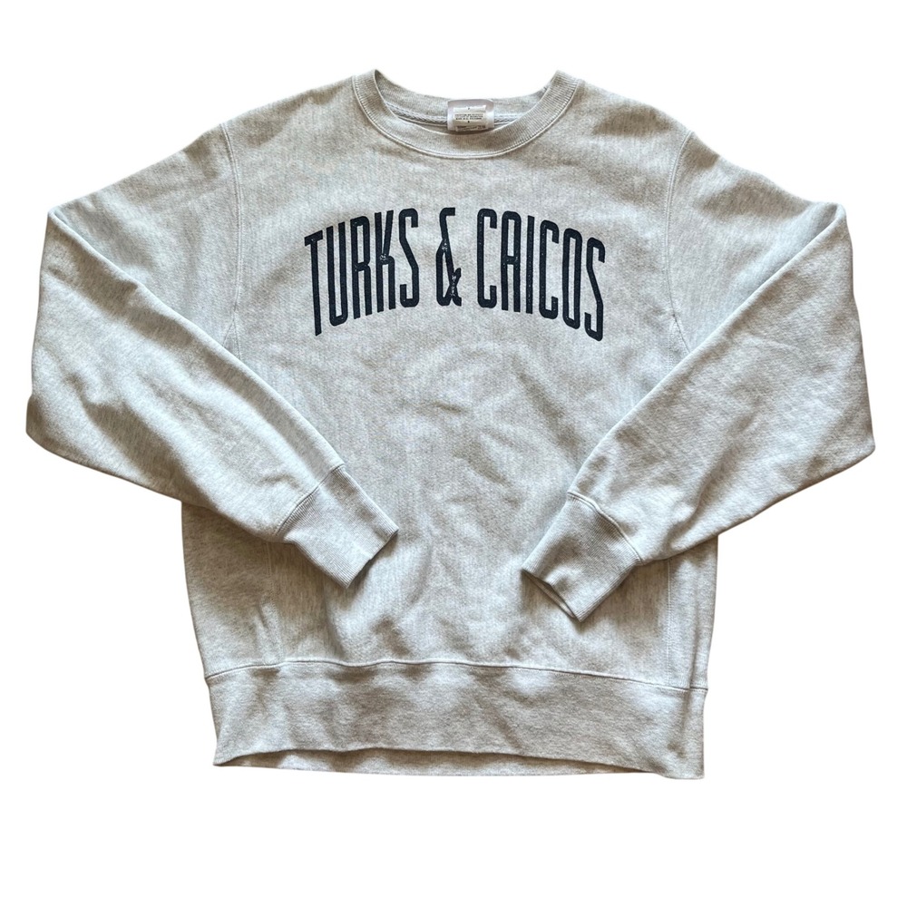 Champion Reverse Weave Turks & Caicos Sweatshirt Gray Navy Blue Small S